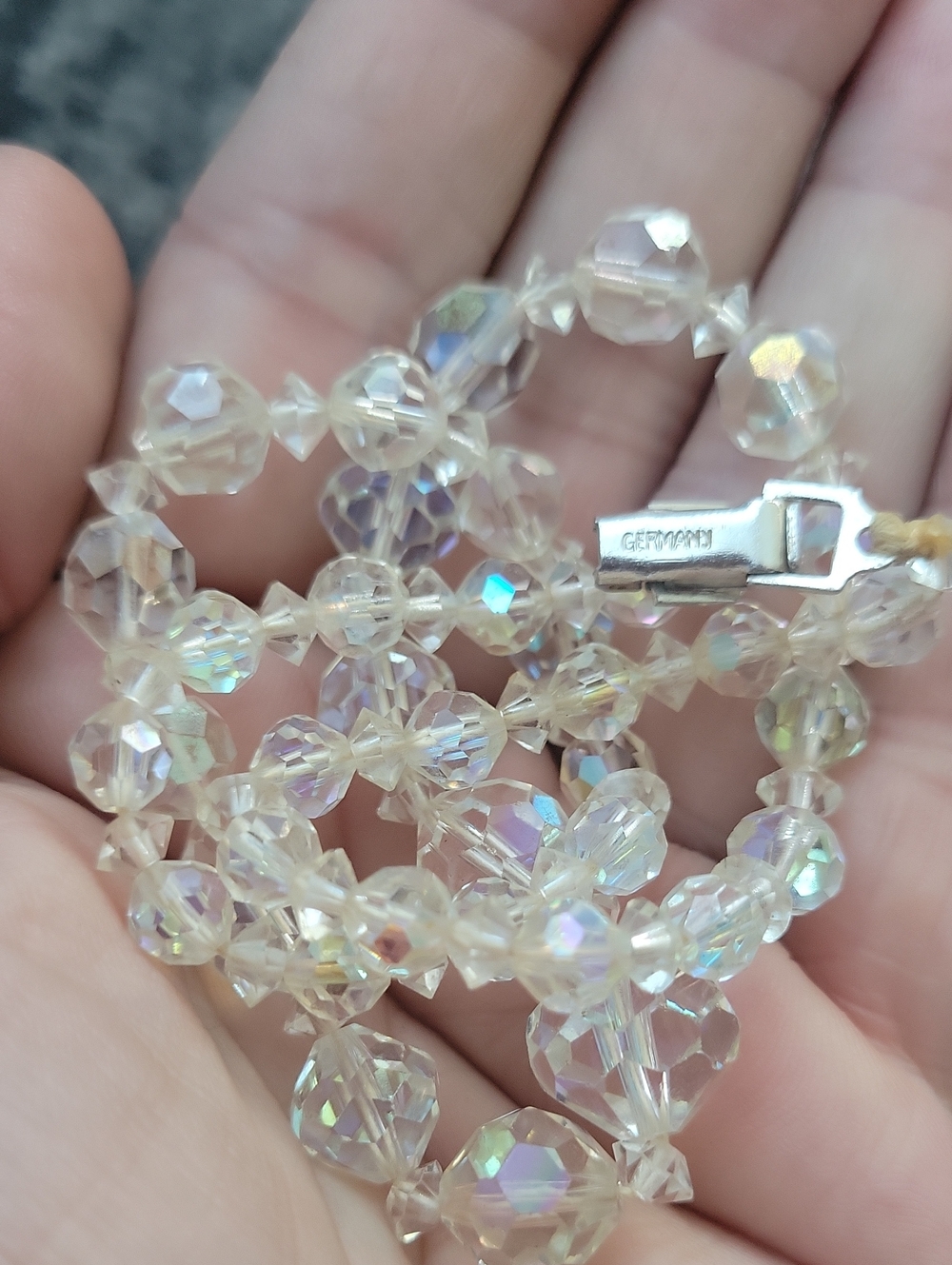 Vtg. Germany Faceted AB Glass Single Strand "18 Necklace